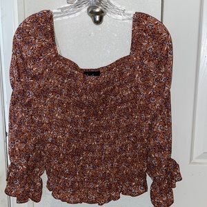 Gold flower peasant long sleeve women shirt